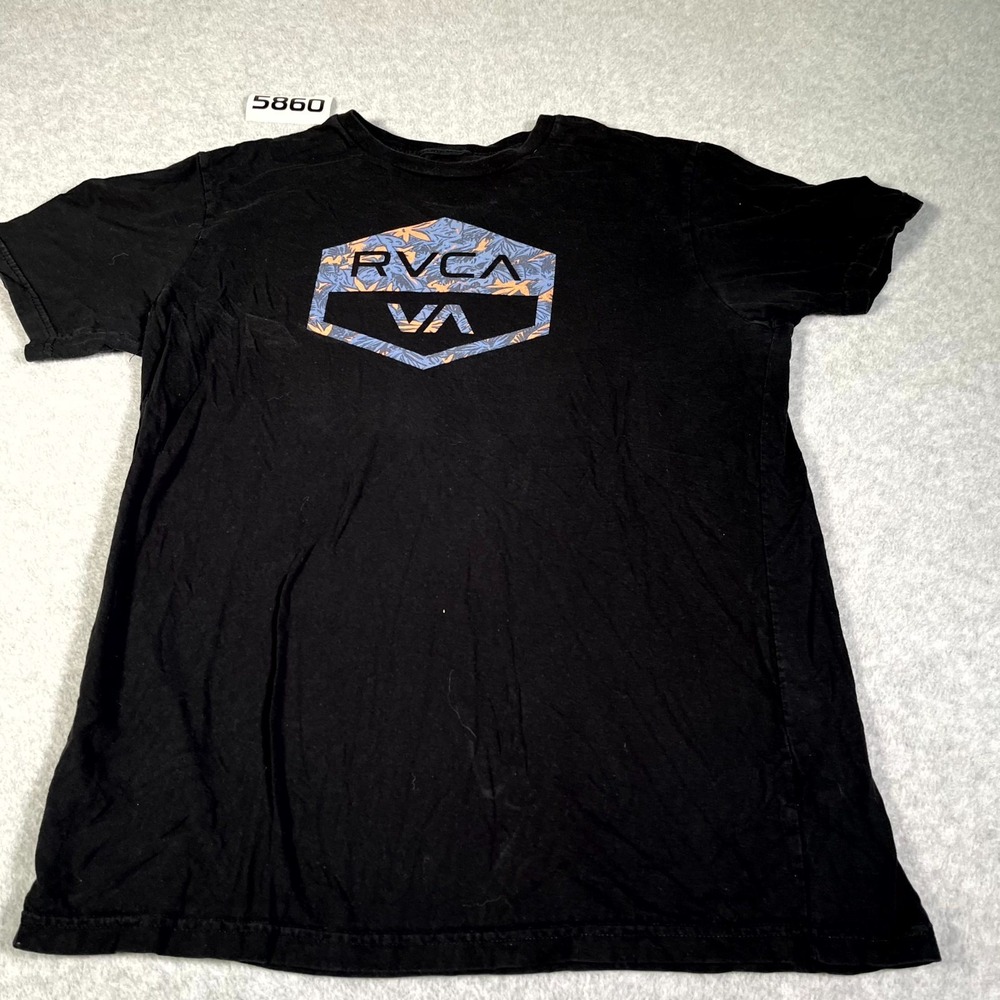RVCA T Shirt Men Large Black Graphic Regular Fit Short Sleeve Crew Neck Pullover